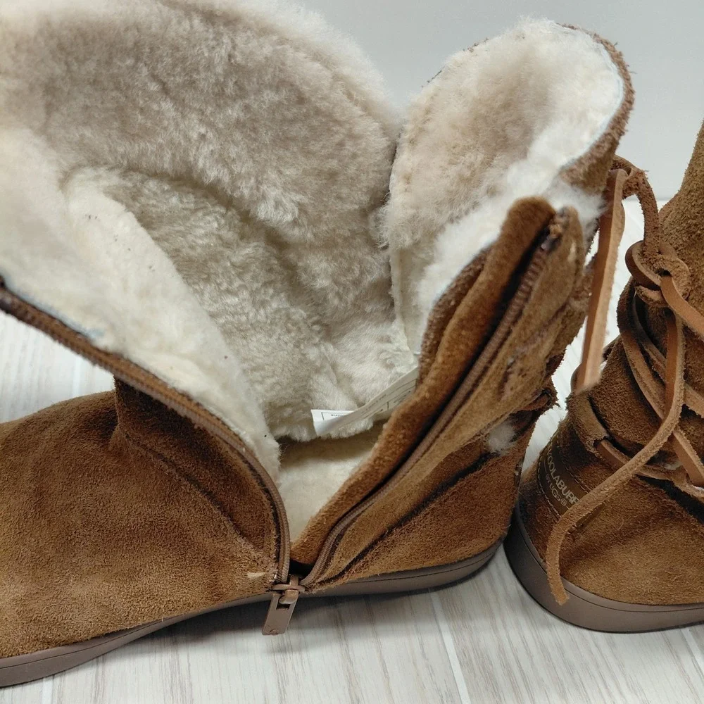 Koolaburra by UGG Women's 7 Shazi Suede Zip & Lace Up Ankle Boots Chestnut Tan